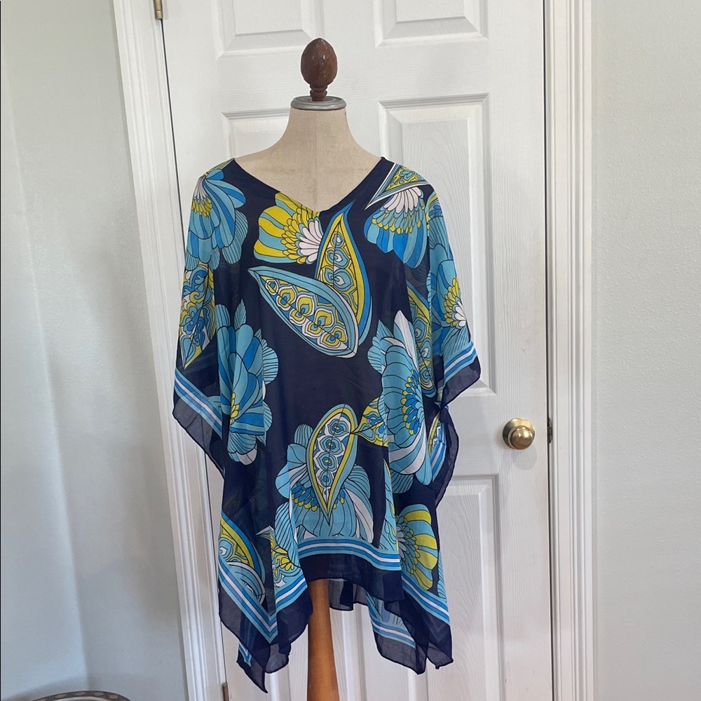 Bon voyage swim swimsuit cover up mod v-neck blue women’s one size fits most new